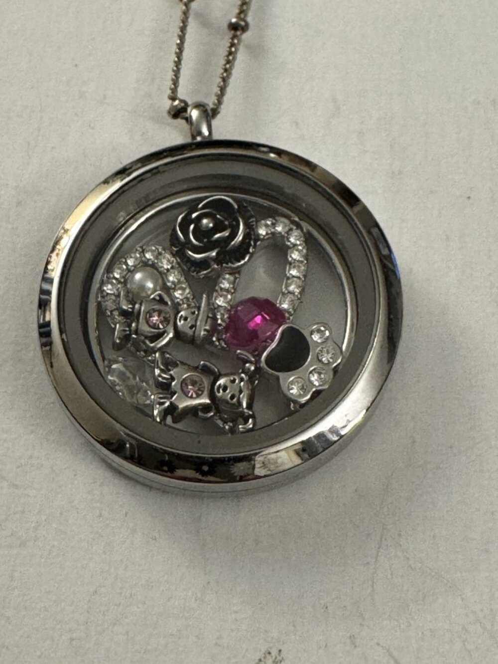Origami Owl Living Locket Link Necklace & Charms Bear Heart Etc C27